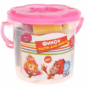 Набор тесто для лепки - Фиксики в ведре, 12 цветов, 204 грамм, 3 формочки и валик (MultiArt, 20412PD-FIX (120))